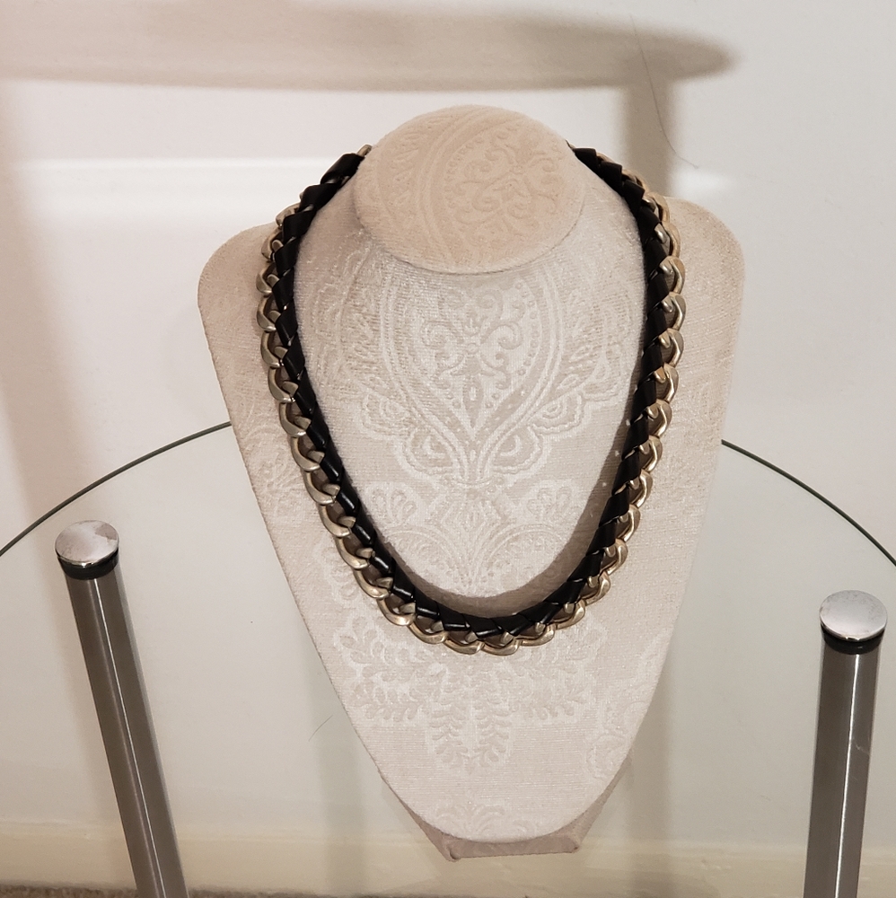 Sacks fith Avenue,mixed metal,fo leather,necklace
